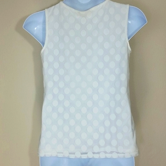 Tank Top sleeveless Pull Over Blouse shell white lace polka dot stretch tiered - Picture 3 of 8